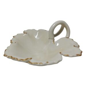 Vintage Candy Dish Porcelain Leaf‎ with Gold Trim Handmade Handle SEE